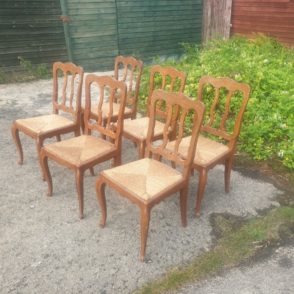 Set of 6 oak rush seat farmhouse kitchen chairs. View III