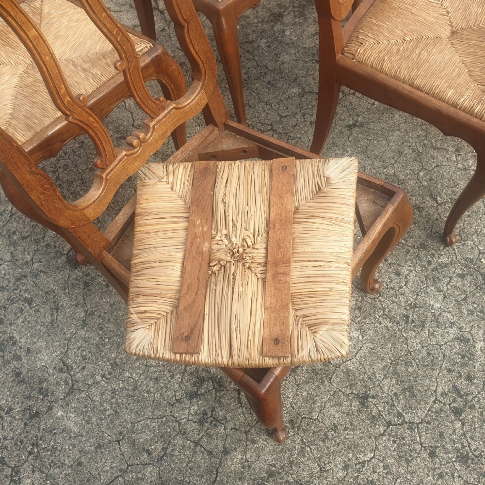 Set of 6 oak rush seat farmhouse kitchen chairs. View IV