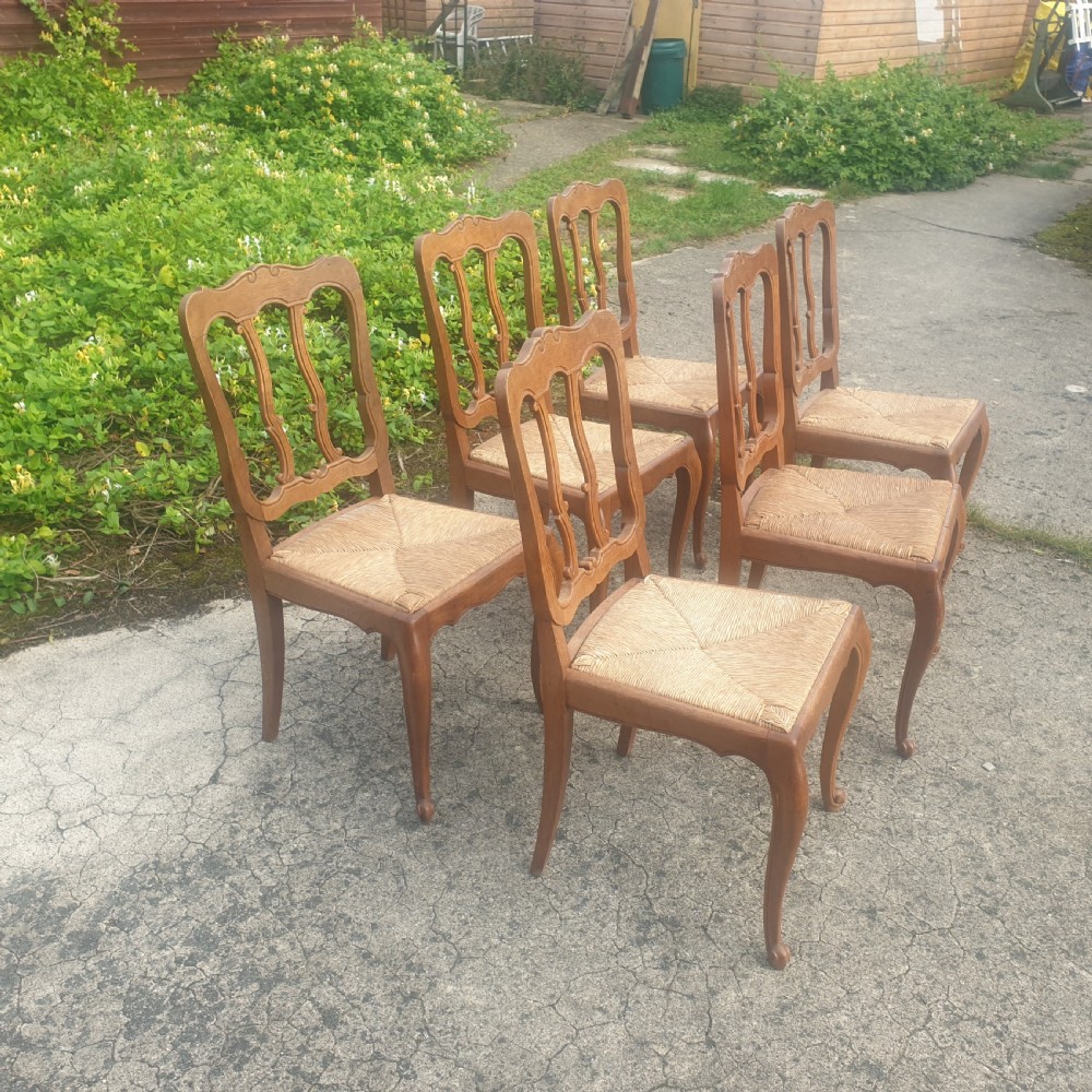 Set of 6 oak rush seat farmhouse kitchen chairs. View V