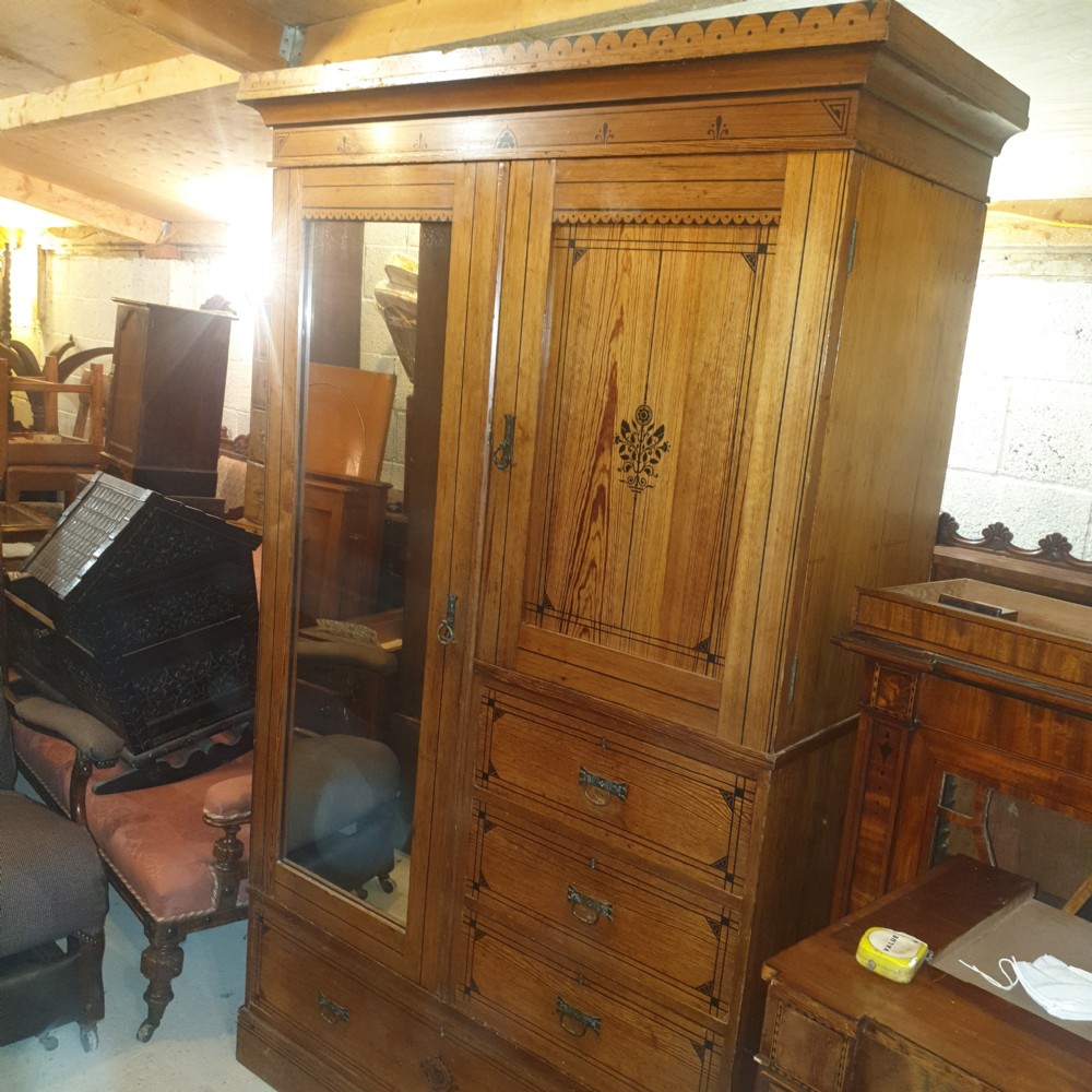 Victorian pitch pine wardrobe.  View IV