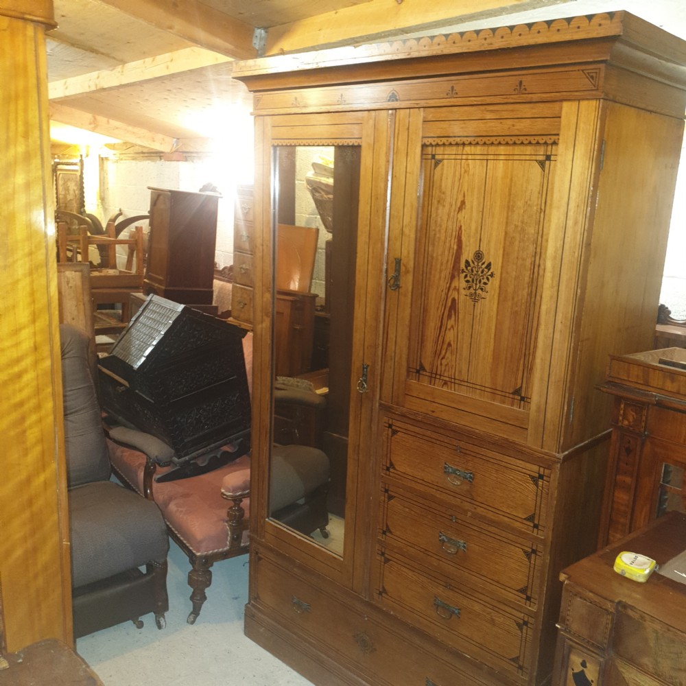 Victorian pitch pine wardrobe.  View VII