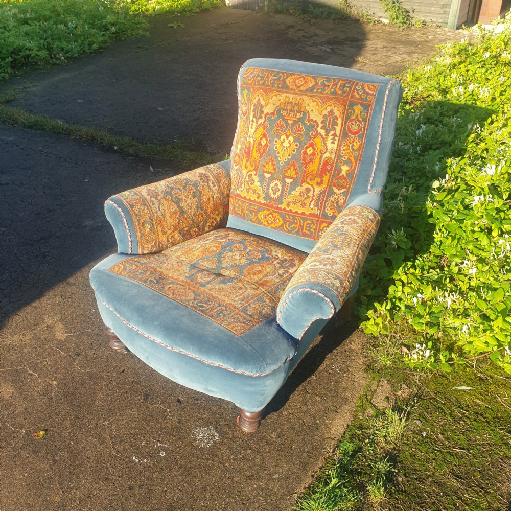 Late Victorian carpet upholstered armchair  View II