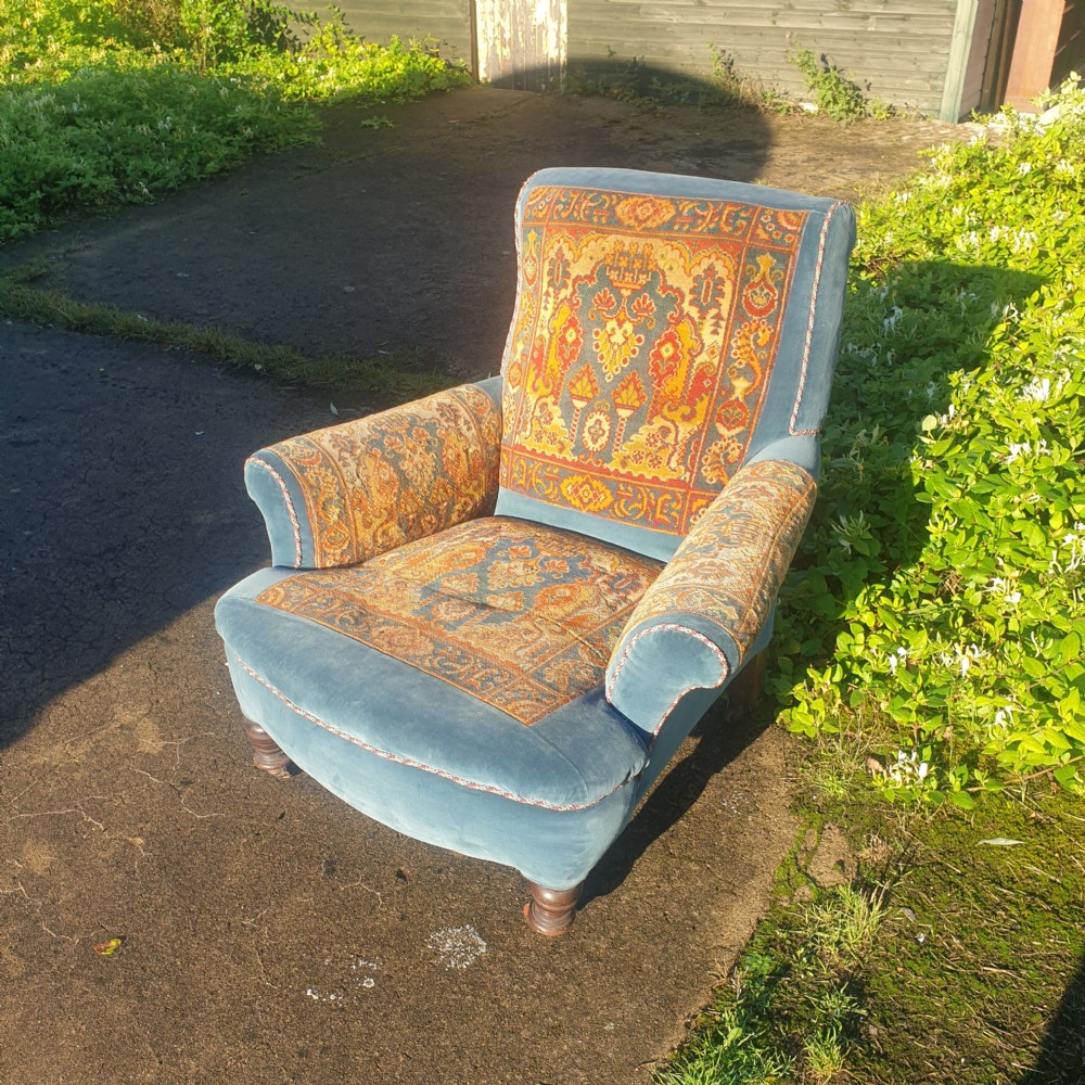 Late Victorian carpet upholstered armchair  View III