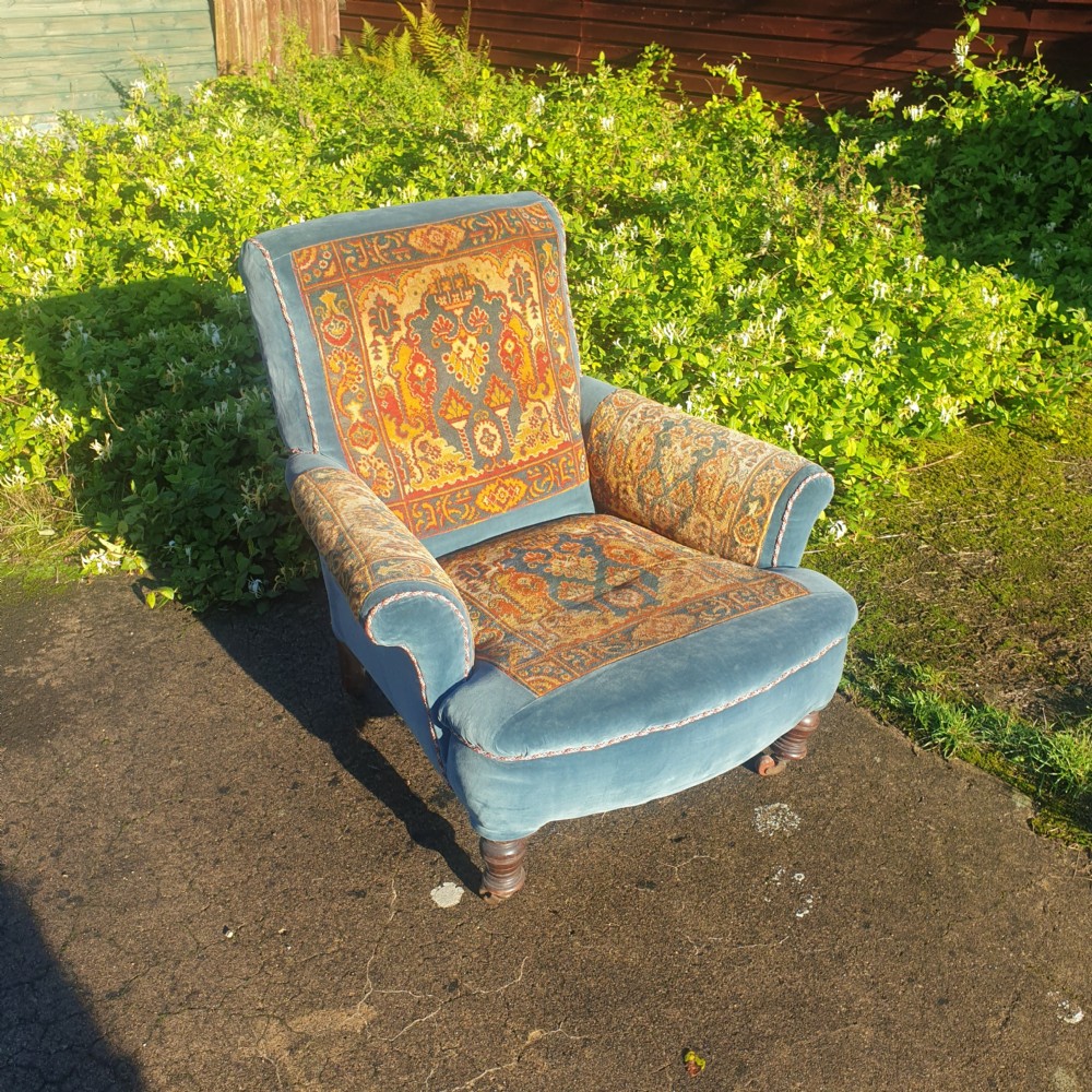 Late Victorian carpet upholstered armchair  View IV