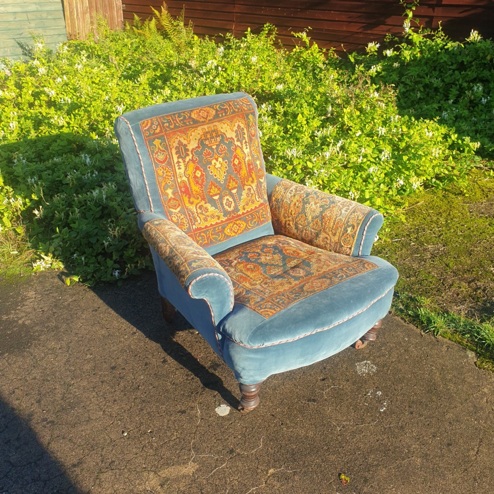 Late Victorian carpet upholstered armchair  View V