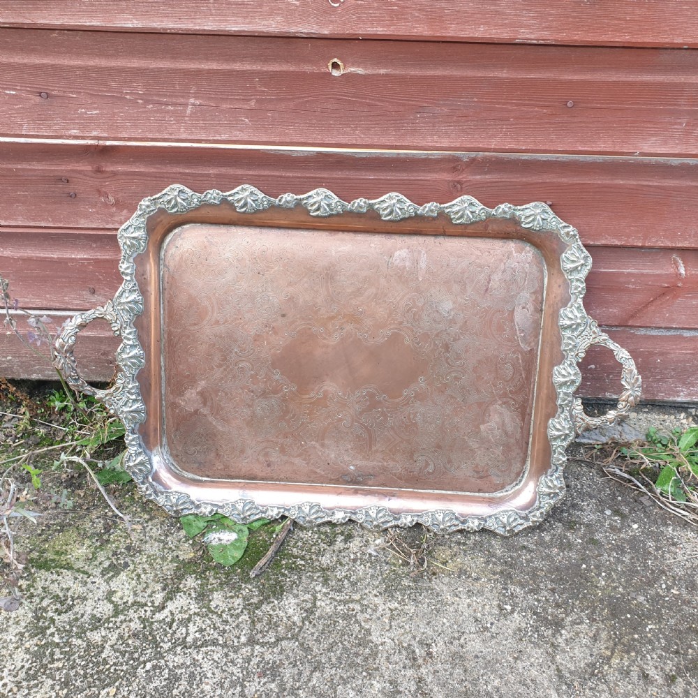 19th century copper silver plated tea tray.