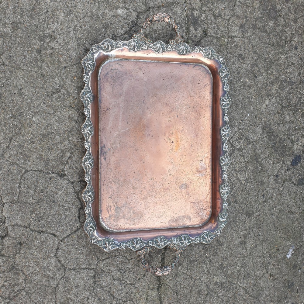 19th century copper silver plated tea tray. View II