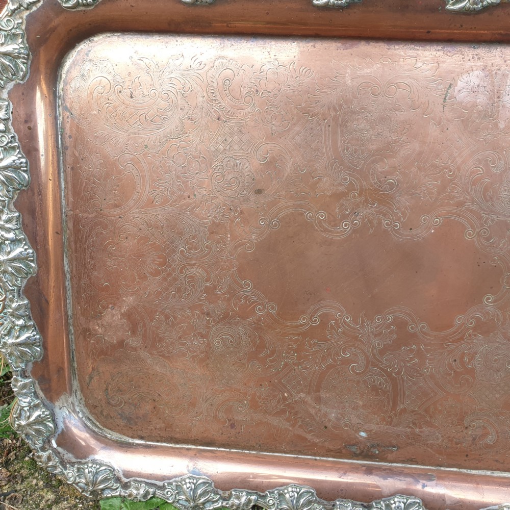 19th century copper silver plated tea tray. View III