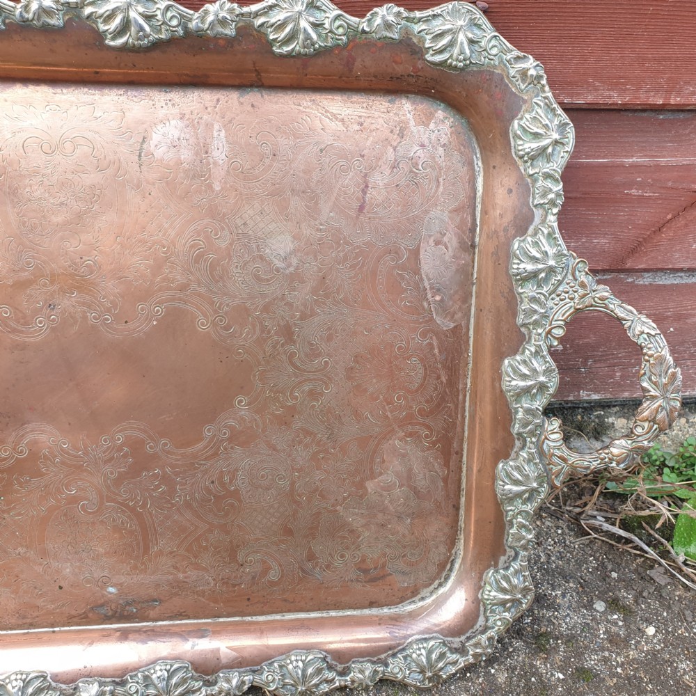 19th century copper silver plated tea tray. View IV