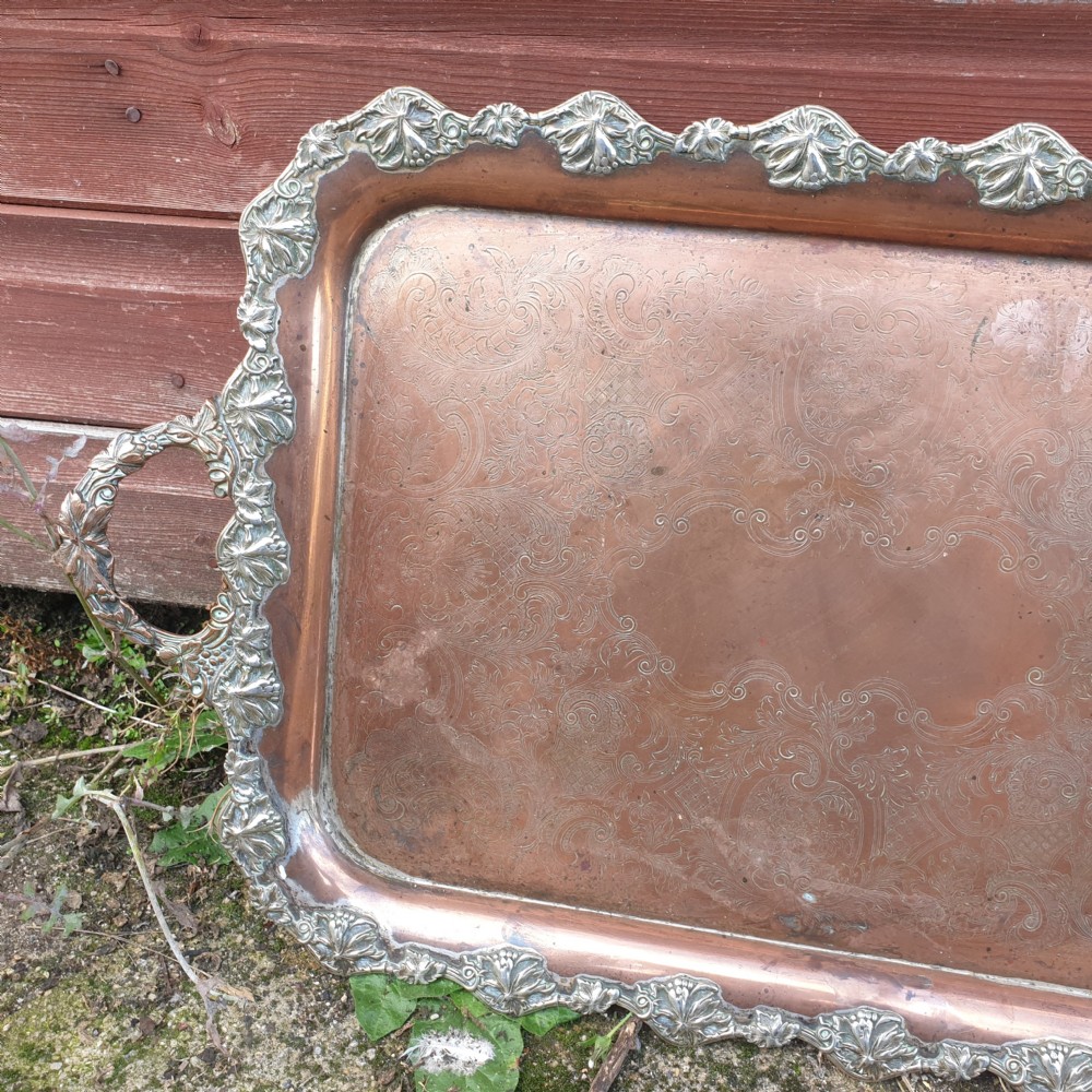19th century copper silver plated tea tray. View V