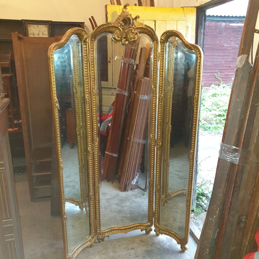 Carved giltwood framed triple dressing mirror.  View III