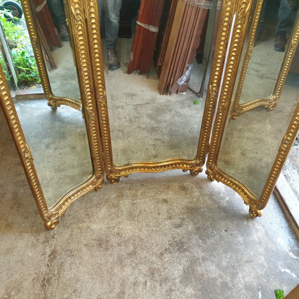 Carved giltwood framed triple dressing mirror.  View IV