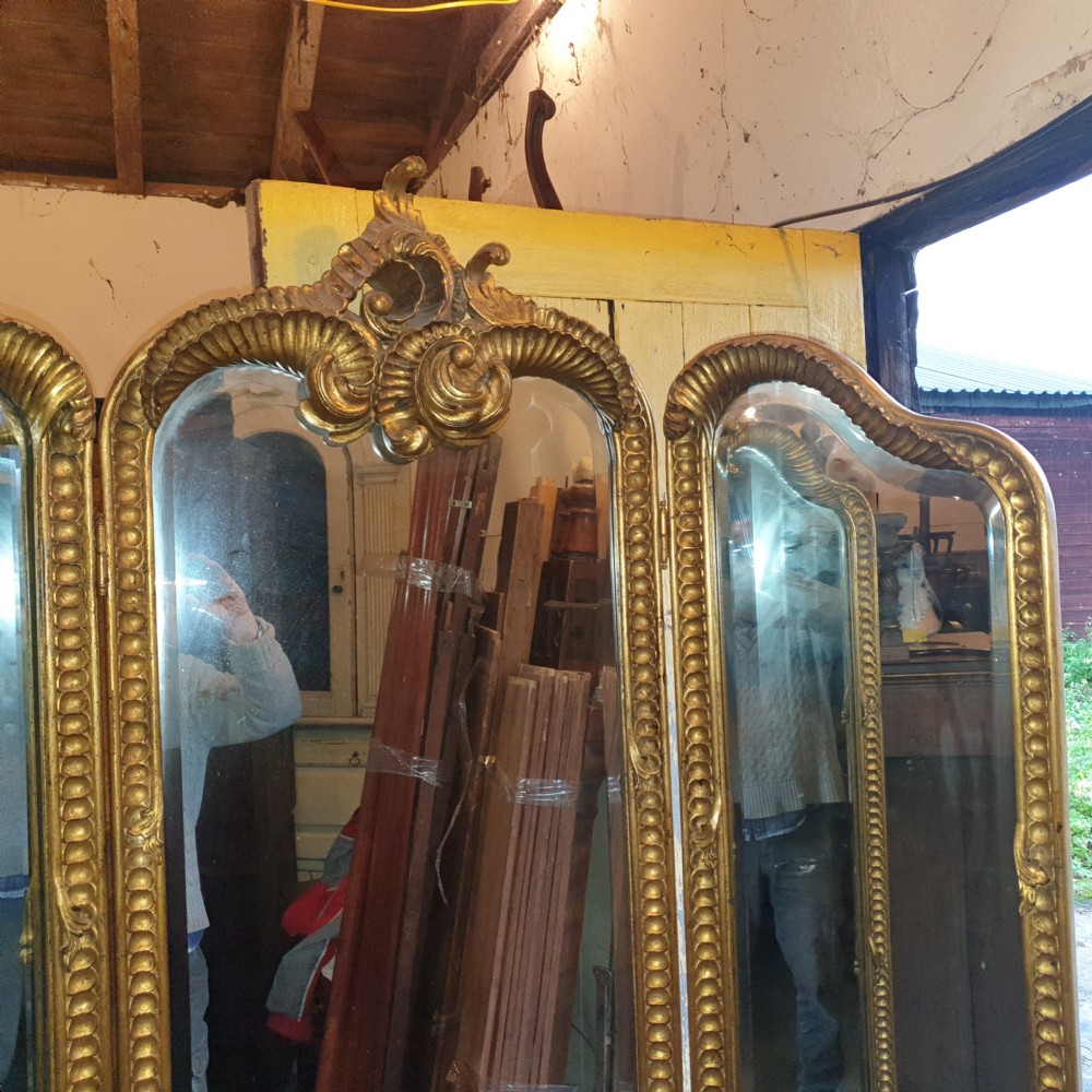 Carved giltwood framed triple dressing mirror.  View V