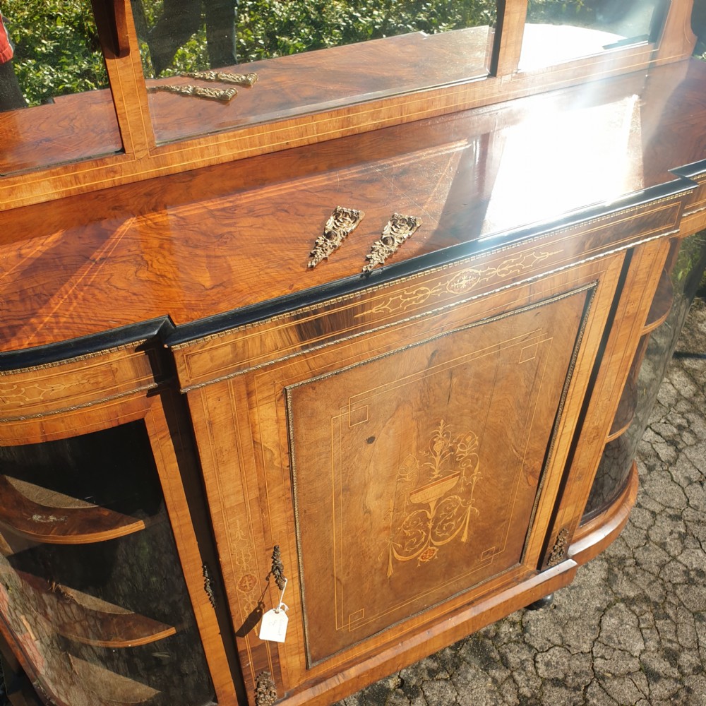 Victorian inlaid walnut side cabinet  View II