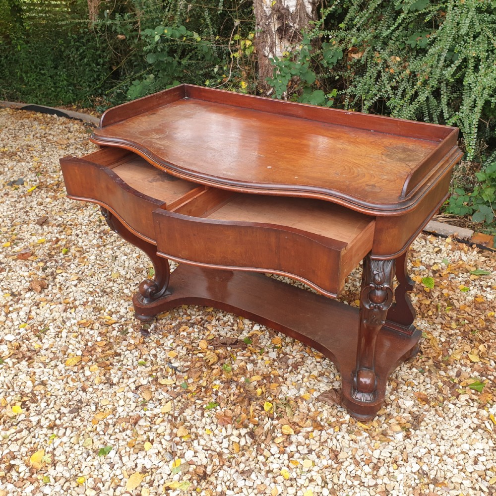 Mid Victorian mahogany 2 drawer hall table.  View IV