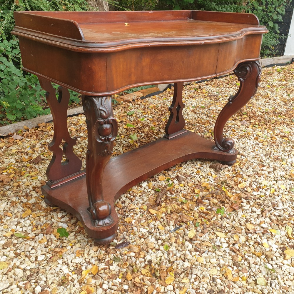 Mid Victorian mahogany 2 drawer hall table.  View V