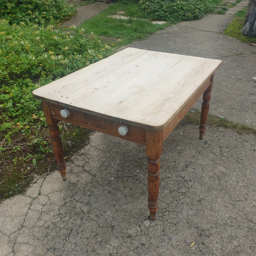 Late Victorian scrubbed top pine kitchen table.  View IV