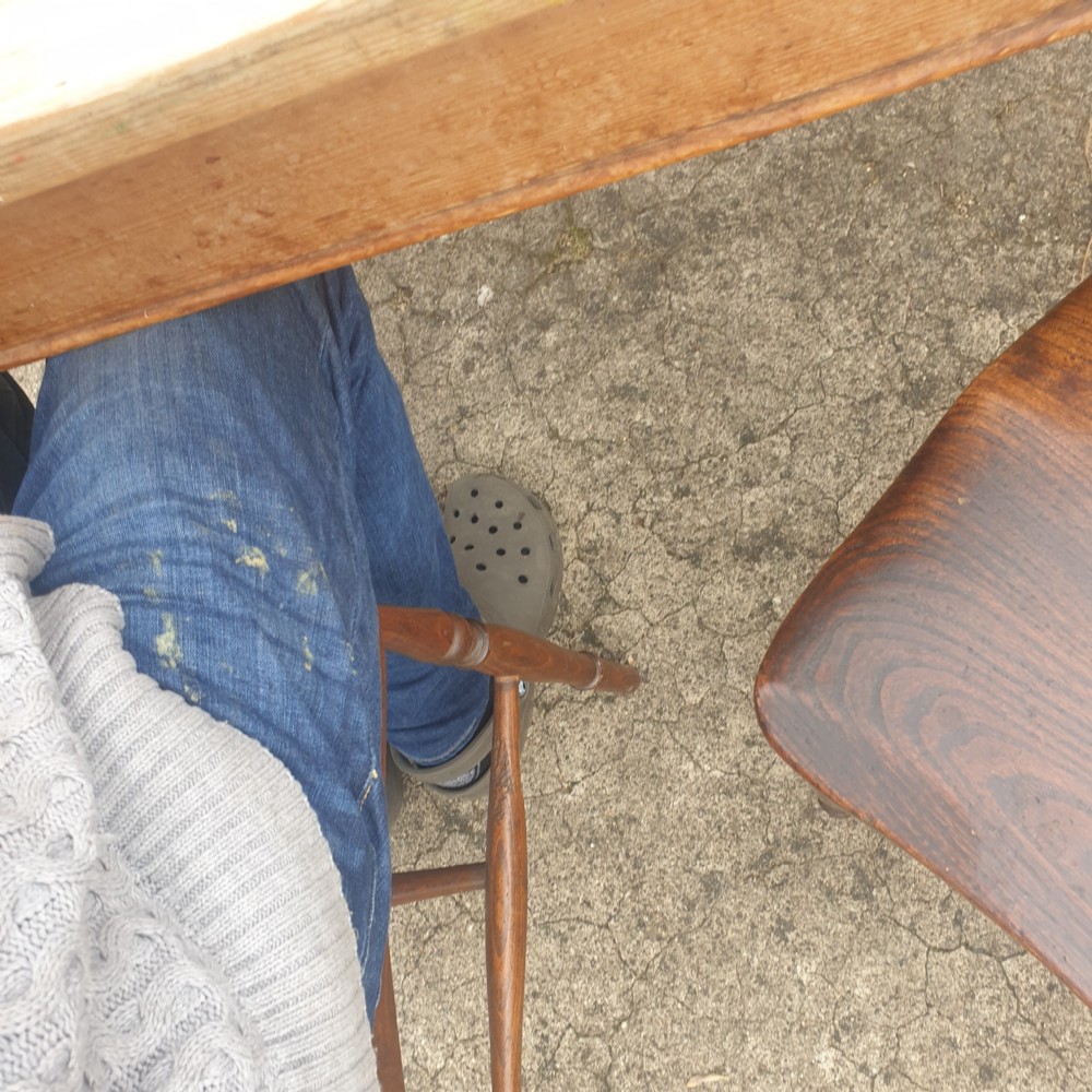Late Victorian scrubbed top pine kitchen table.  View V