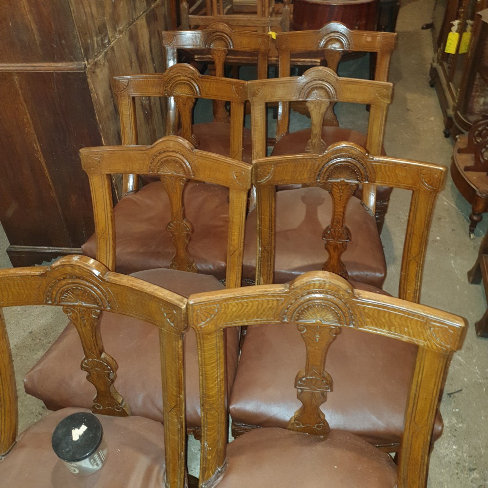 Set of 8 late Victorian oak dining chairs.  View V