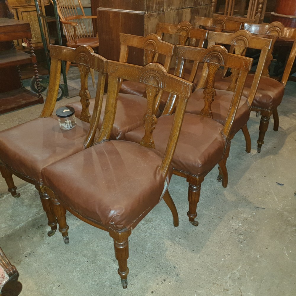 Set of 8 late Victorian oak dining chairs.  View VI