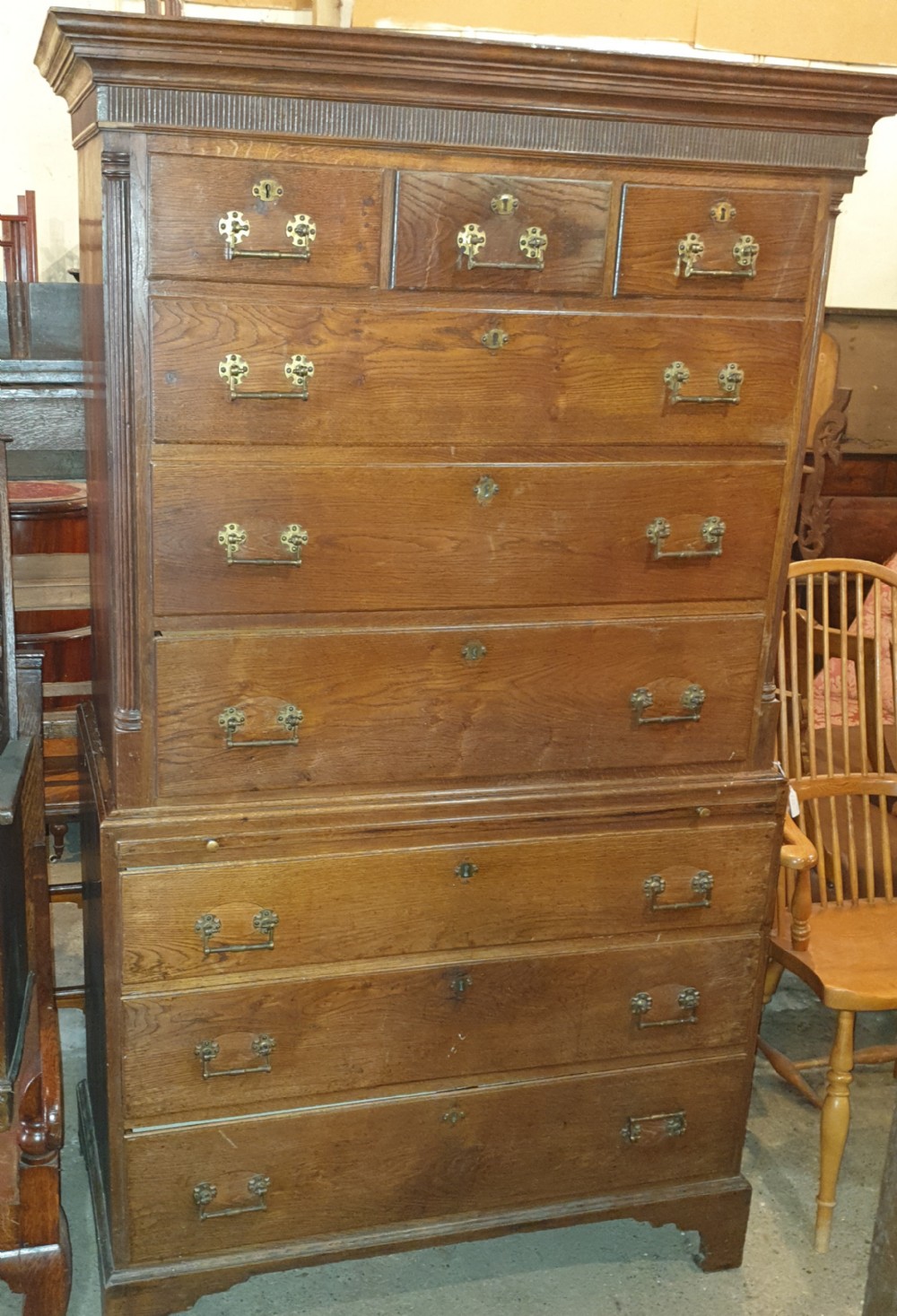 Late Georgian oak tallboy chest. 