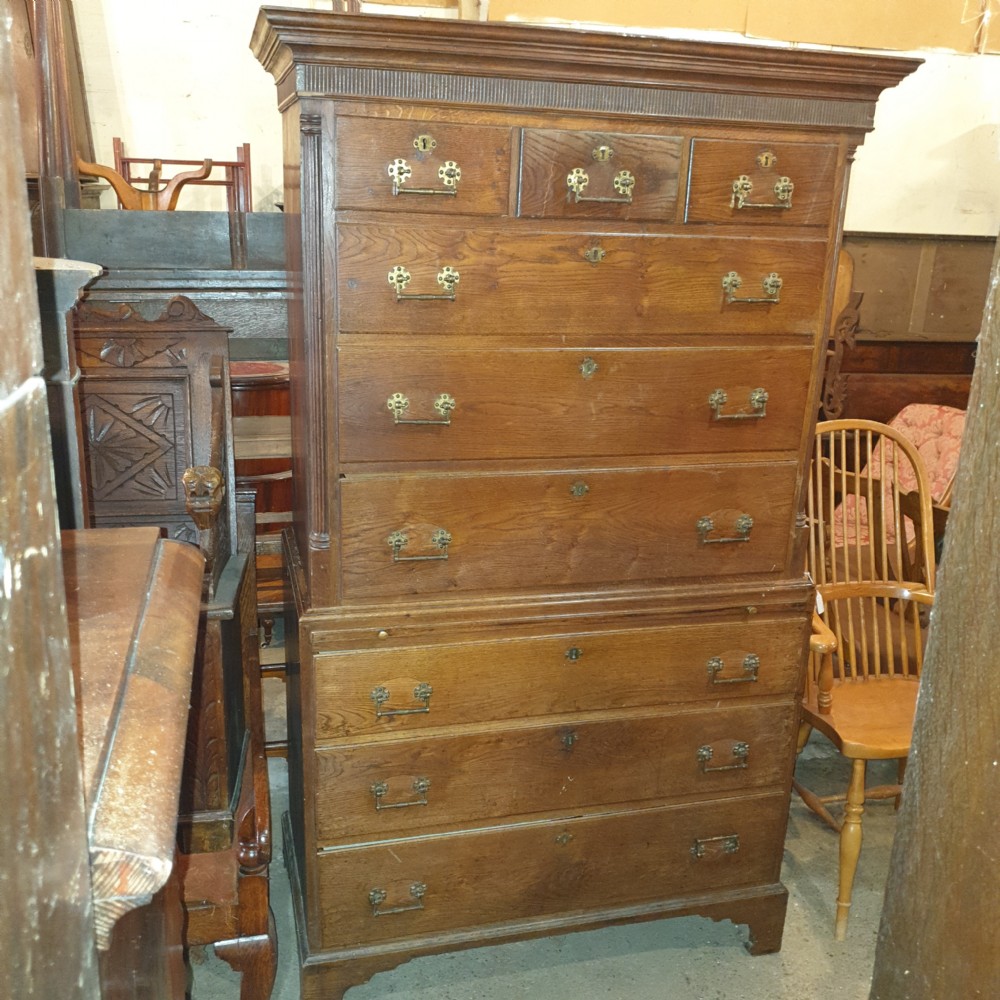 Late Georgian oak tallboy chest.  View II