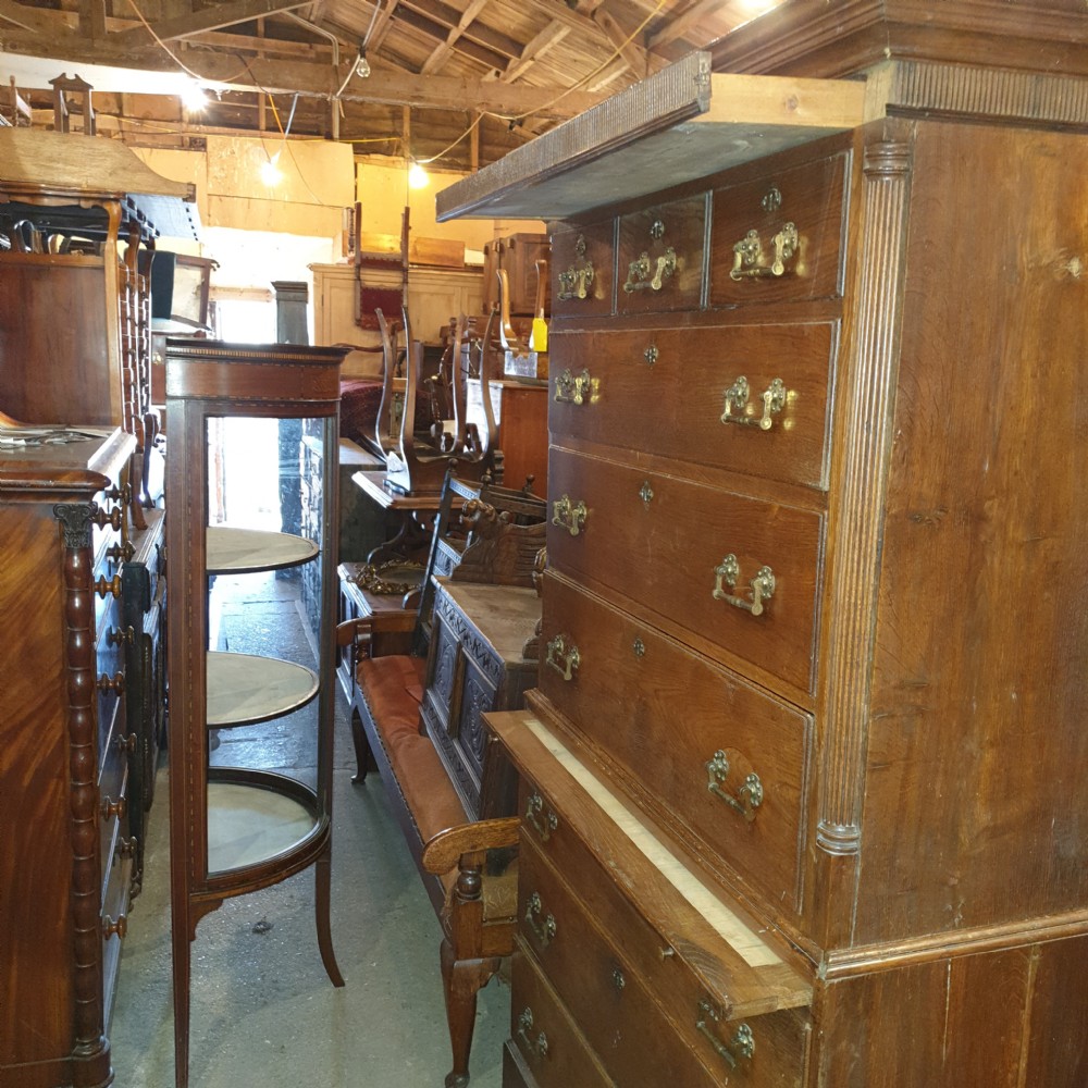 Late Georgian oak tallboy chest.  View IV
