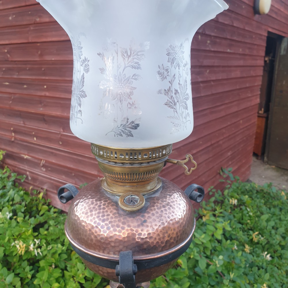 Edwardian copper and iron lamp lamp standard.  View II