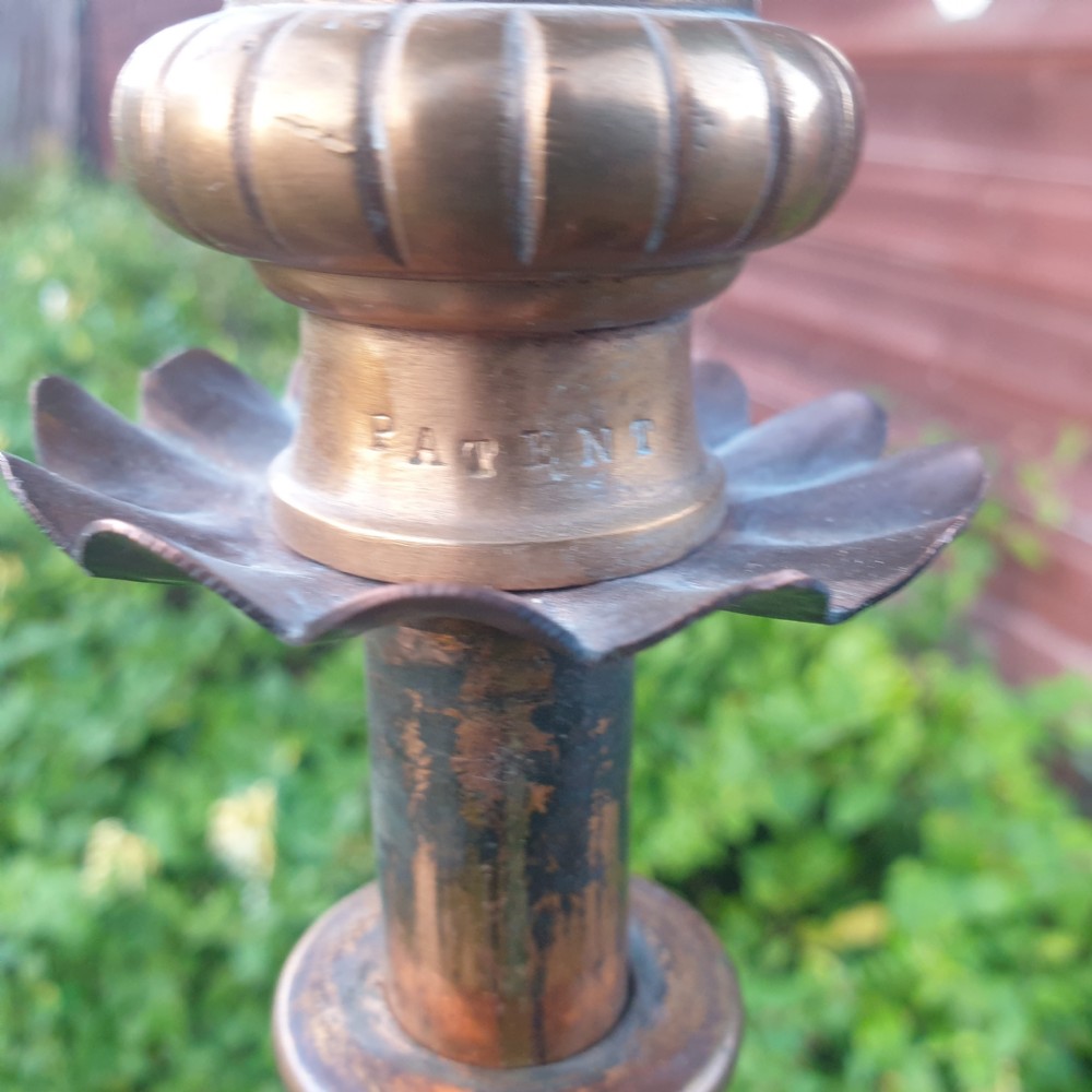 Edwardian copper and iron lamp lamp standard.  View IV