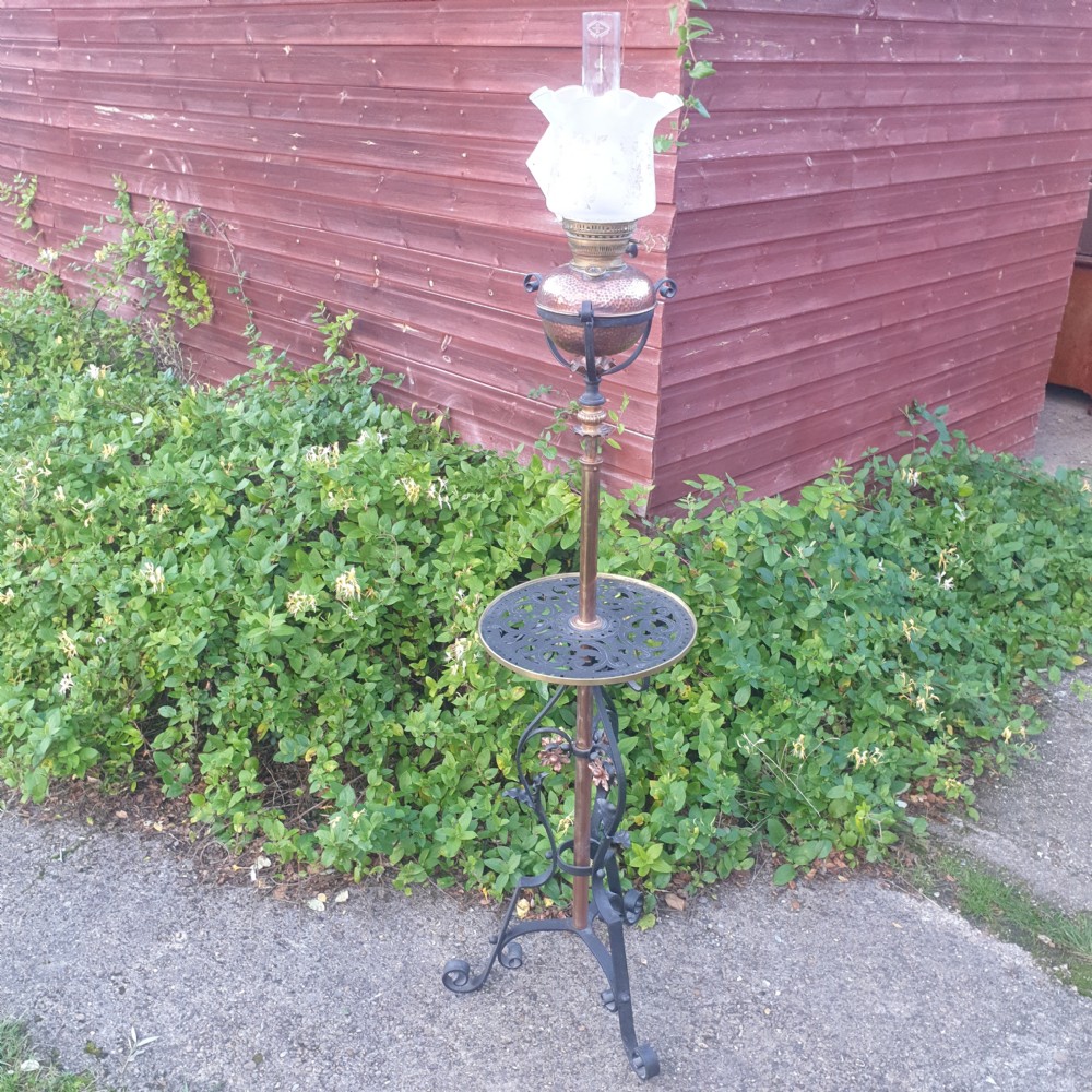 Edwardian copper and iron lamp lamp standard.  View V