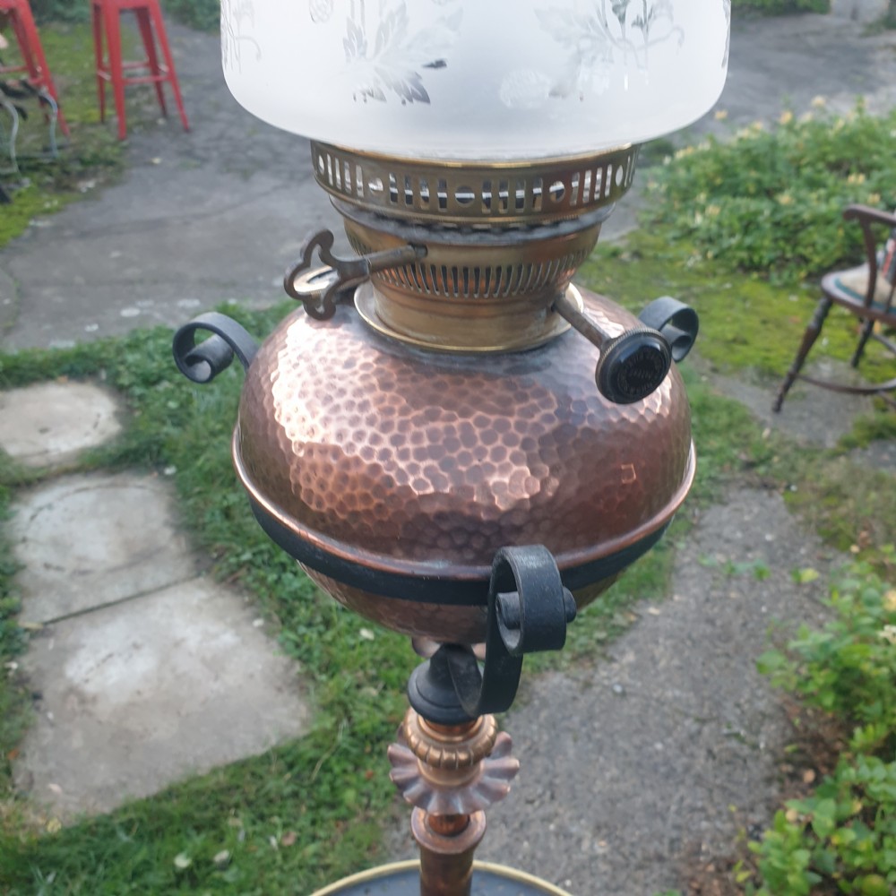 Edwardian copper and iron lamp lamp standard.  View VI