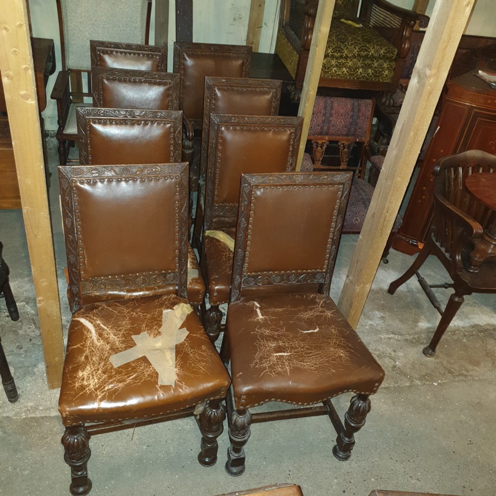 Set of 8 carved oak dining chairs  View II