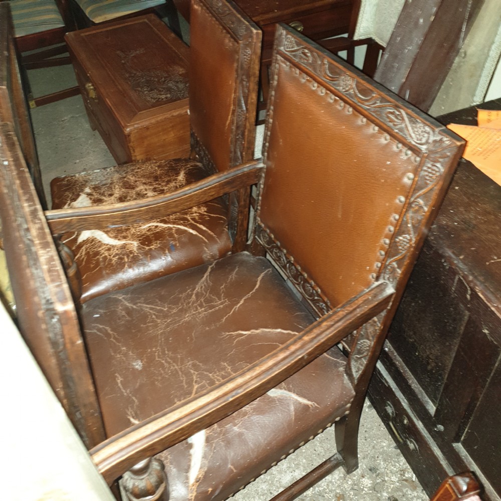 Set of 8 carved oak dining chairs  View V