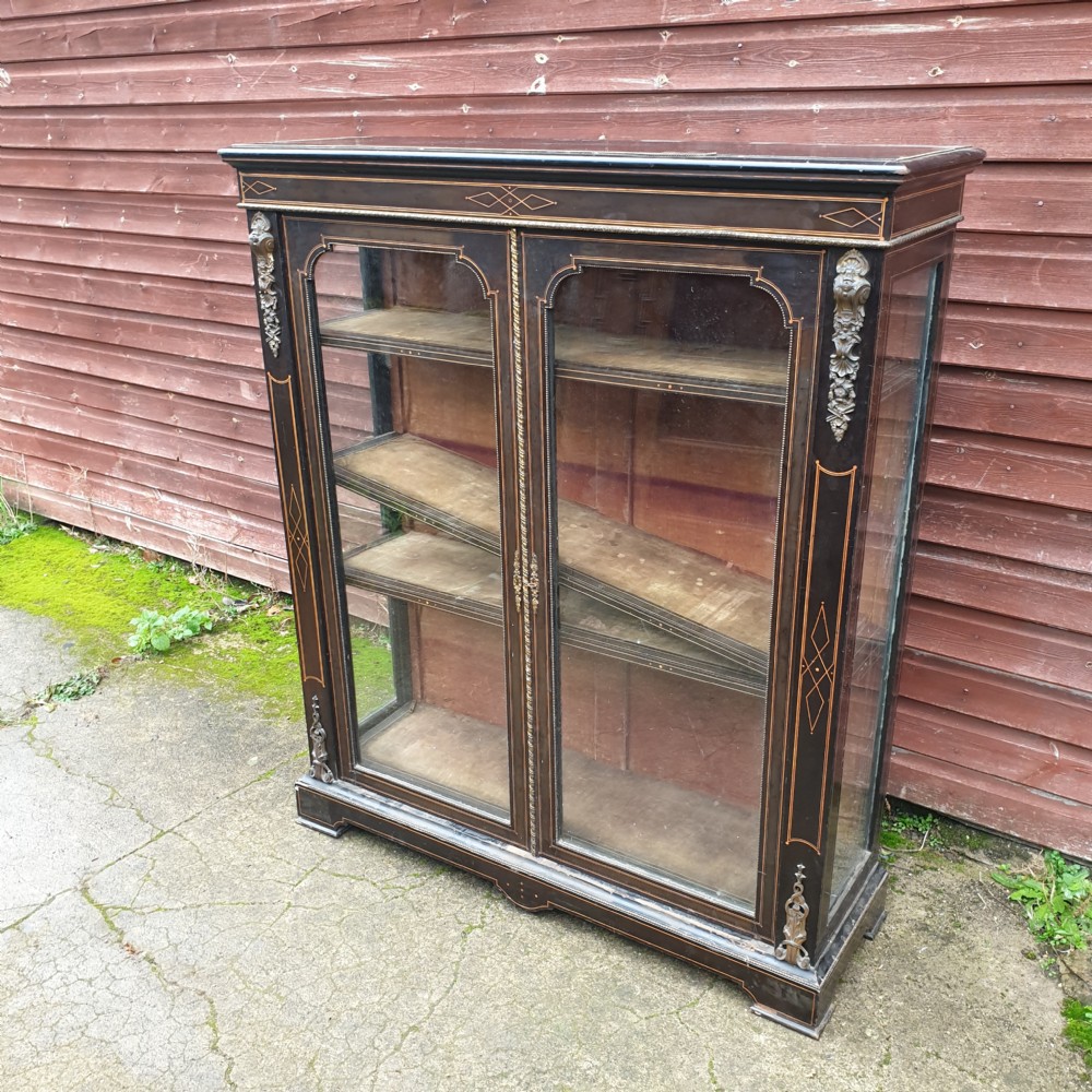 Victorian inlaid ebonised cabinet. 