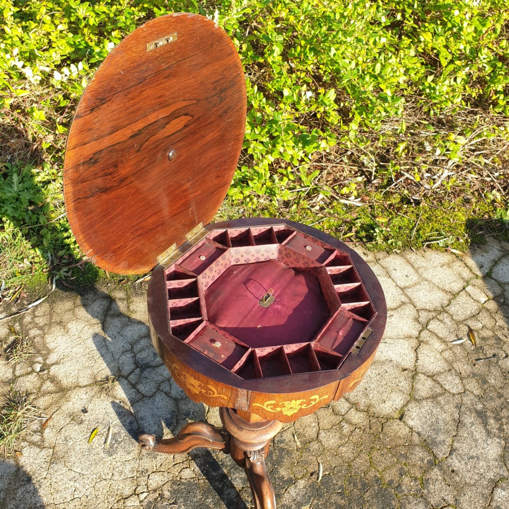 Victorian inlaid rosewood trumpet work table.  View II
