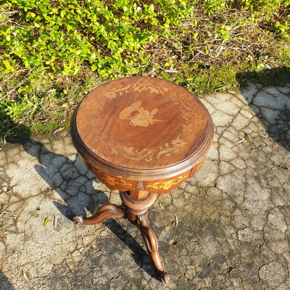 Victorian inlaid rosewood trumpet work table.  View III
