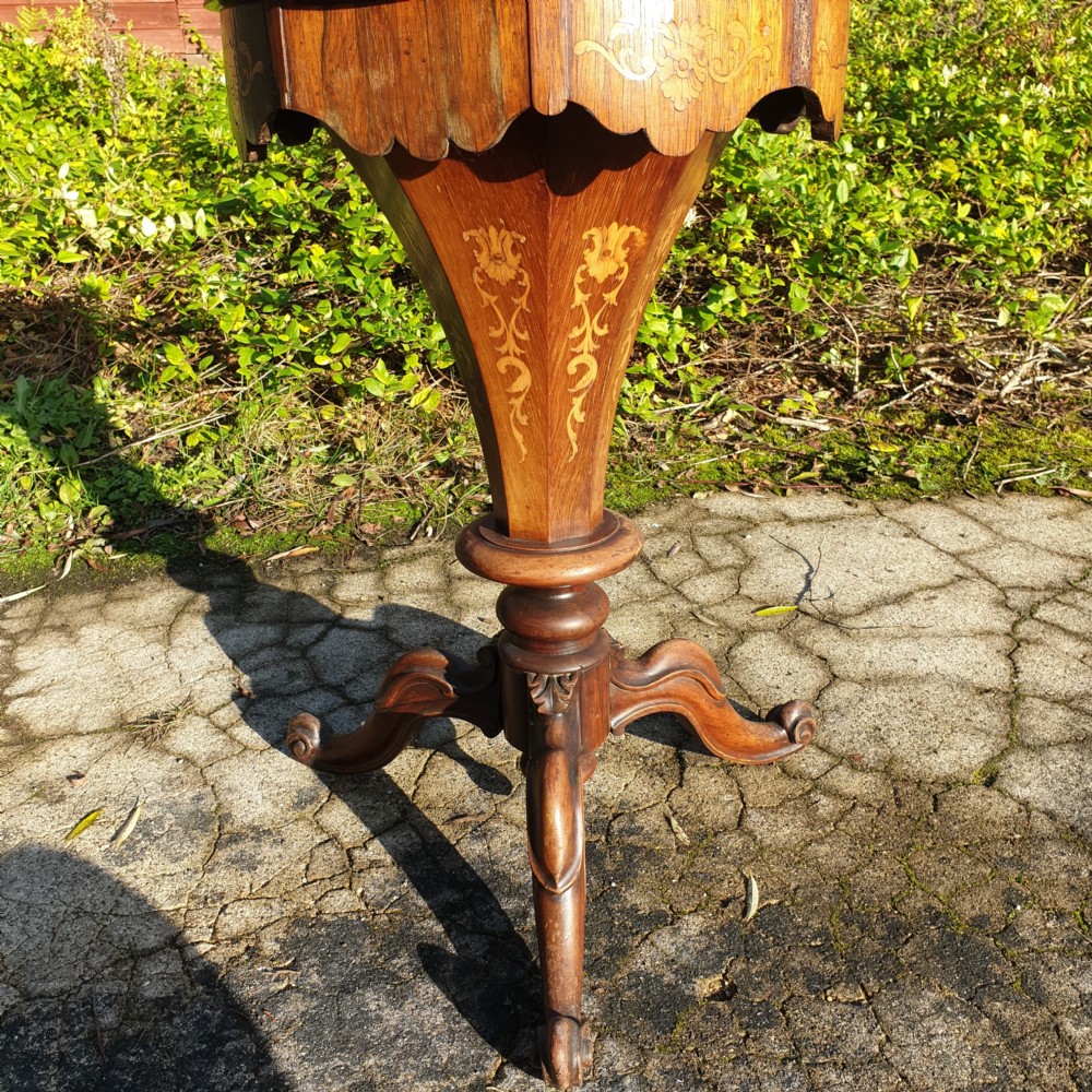 Victorian inlaid rosewood trumpet work table.  View V