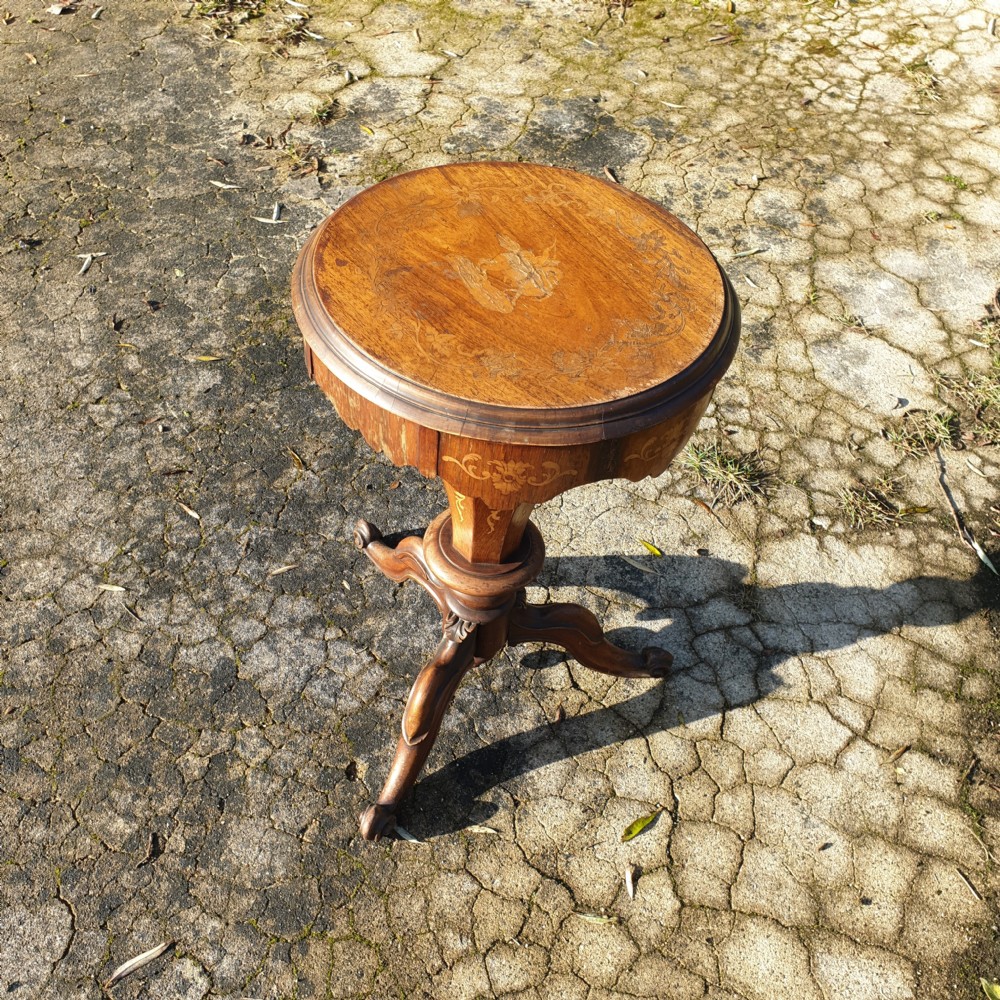 Victorian inlaid rosewood trumpet work table.  View VII