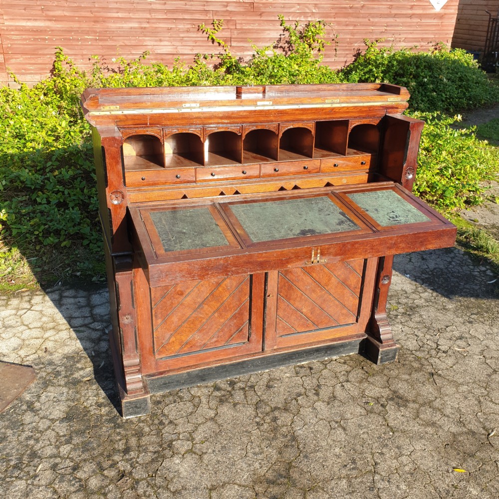 Unusual Victorian oak secretaire writing desk. View II