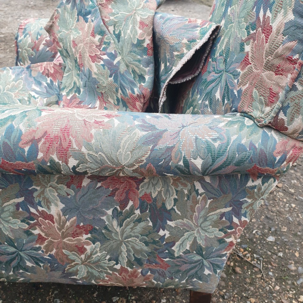 Pair of deep seated upholstered armchairs.  View III