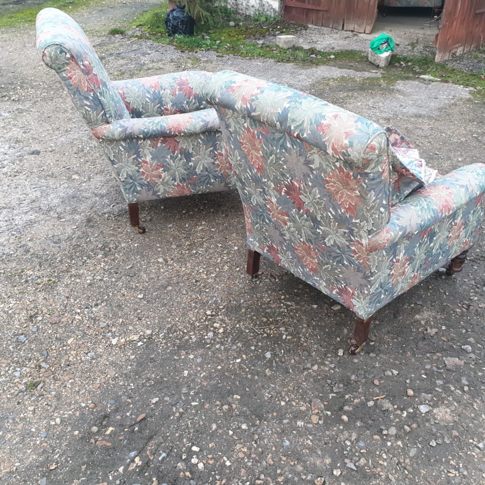 Pair of deep seated upholstered armchairs.  View IV