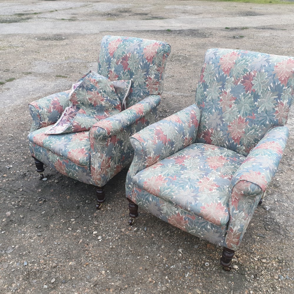 Pair of deep seated upholstered armchairs.  View VII