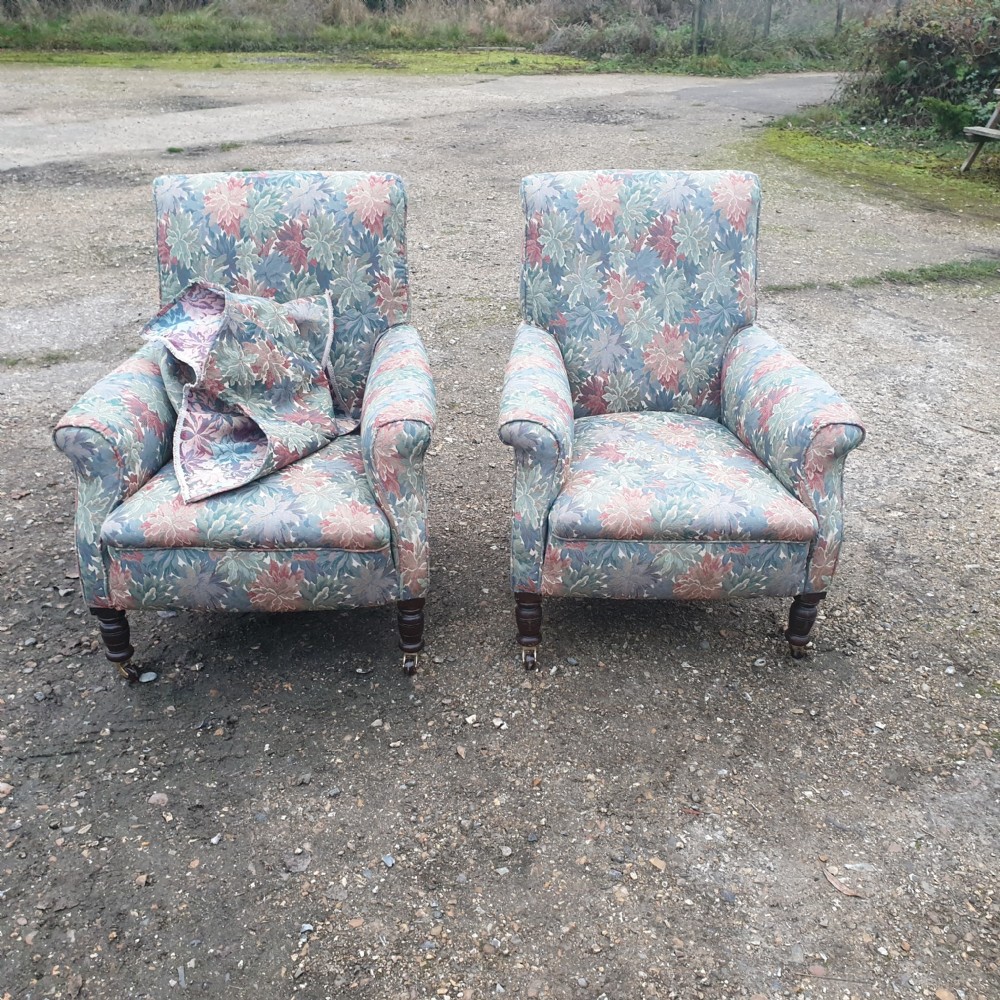 Pair of deep seated upholstered armchairs.  View VIII