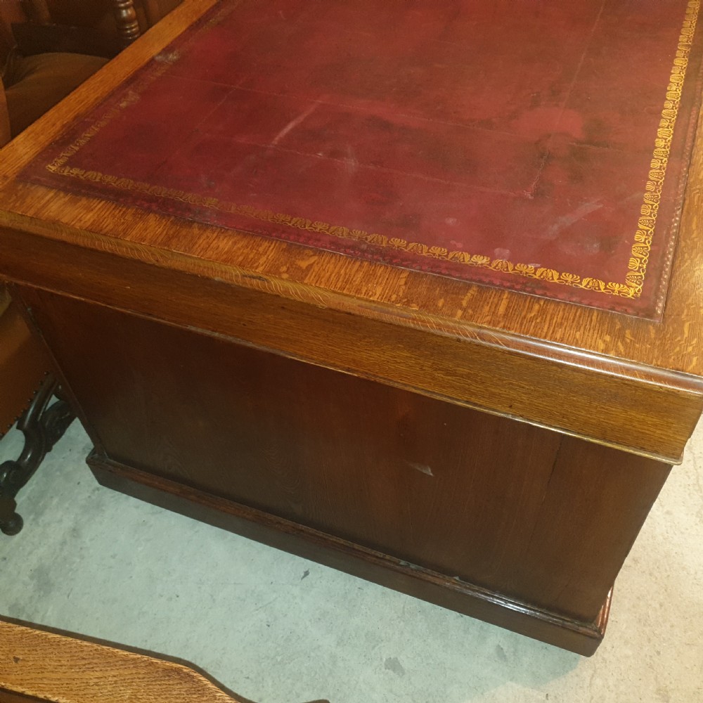 Late Victorian oak pedestal partners desk  View III