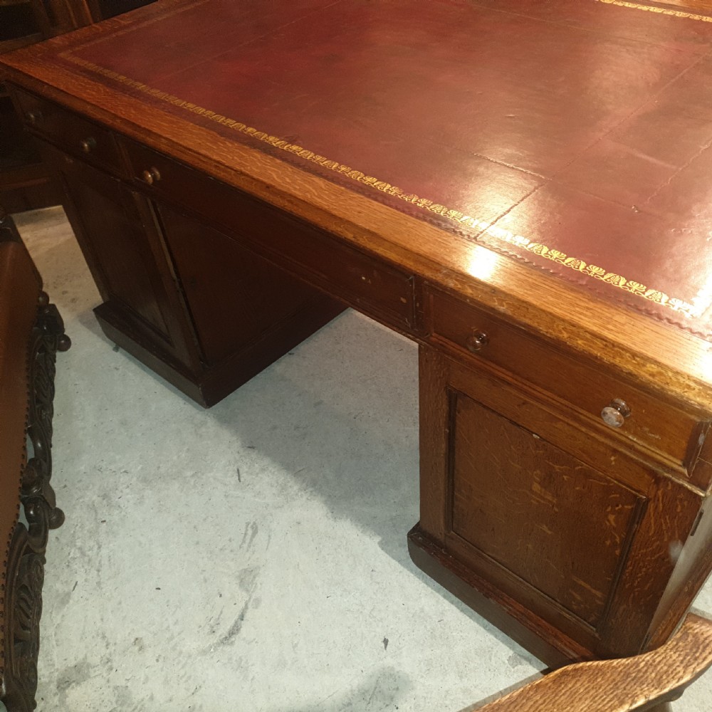 Late Victorian oak pedestal partners desk  View V