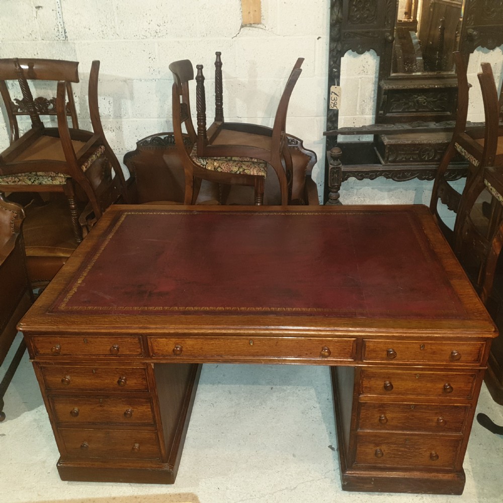 Late Victorian oak pedestal partners desk  View VII