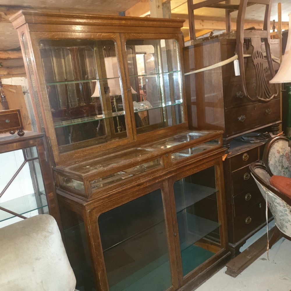 Edwardian oak shop display cabinet  View III