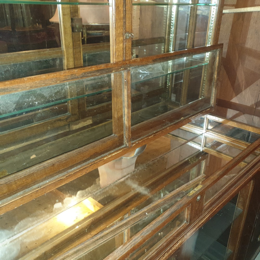 Edwardian oak shop display cabinet  View V