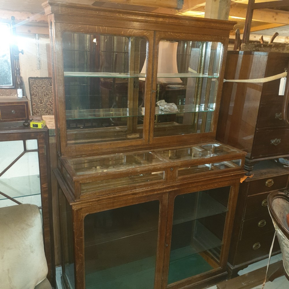 Edwardian oak shop display cabinet  View VII