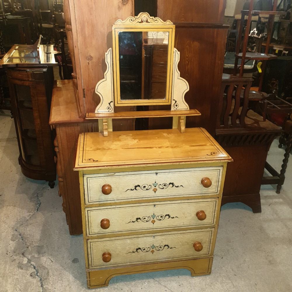 Late Victorian painted pine dressing chest.  View V